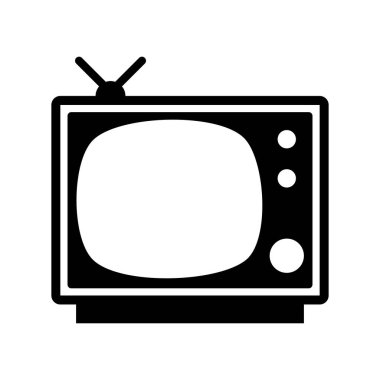 Siyah vektör TV simgesi beyaz arkaplanda izole edildi