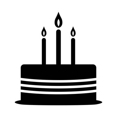 Siyah vektör doğum günü pastası simgesi beyaz arkaplanda izole