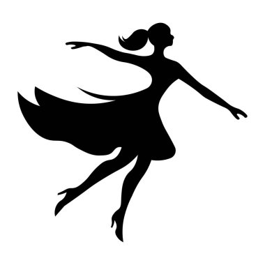 Siyah vektör kadın dansçı silueti beyaz arkaplanda izole edildi