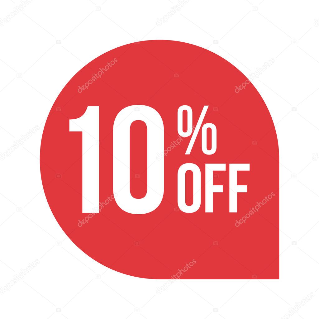 Red vector 10 percent discount label isolated on white background
