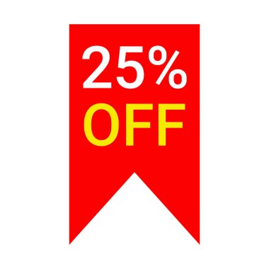 % 25 indirimli kırmızı vektör etiketi beyaz arkaplanda izole edildi