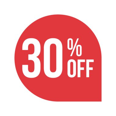% 30 indirimli kırmızı vektör etiketi beyaz arkaplanda izole edildi