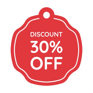 % 30 indirimli kırmızı vektör etiketi beyaz arkaplanda izole edildi