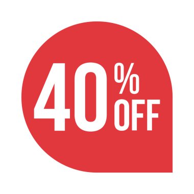 % 40 indirimli kırmızı vektör etiketi beyaz arkaplanda izole edildi