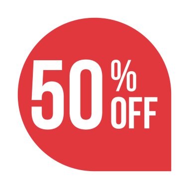 % 50 indirimli kırmızı vektör etiketi beyaz arkaplanda izole edildi