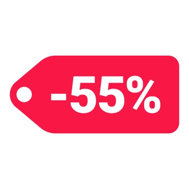 % 55 indirimli kırmızı vektör etiketi beyaz arkaplanda izole edildi
