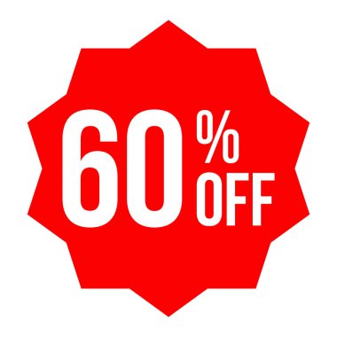 % 60 indirimli kırmızı vektör etiketi beyaz arkaplanda izole edildi