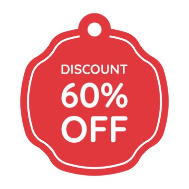 % 60 indirimli kırmızı vektör etiketi beyaz arkaplanda izole edildi