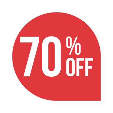 % 70 indirimli kırmızı vektör etiketi beyaz arkaplanda izole edildi
