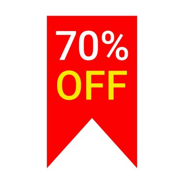 % 70 indirimli kırmızı vektör etiketi beyaz arkaplanda izole edildi