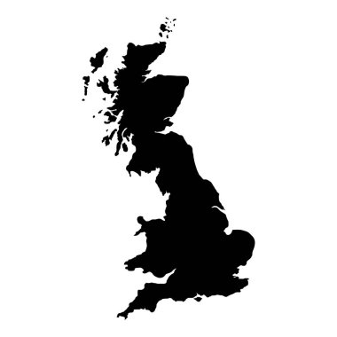 Siyah vektör büyük Britanya haritası beyaz arkaplanda izole edildi
