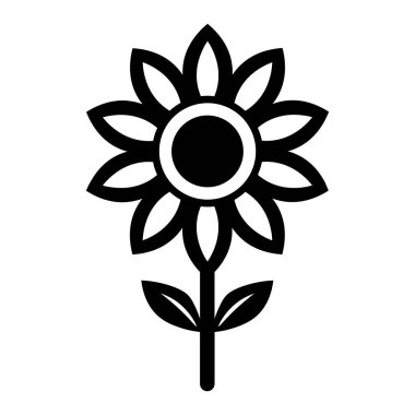 Siyah vektör ayçiçeği simgesi beyaz arkaplanda izole edildi