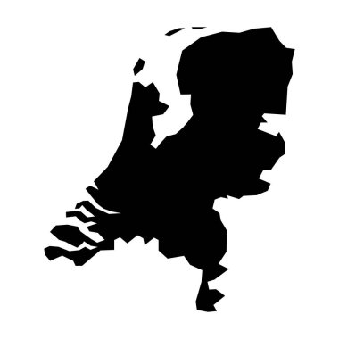Siyah vektör Hollanda haritası beyaz arkaplanda izole edildi