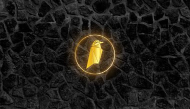 Raven symbol with crypto currency themed background design.Raven icon.