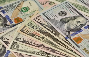 5 dollar 20 dollar banknotes. dollar banknote background.