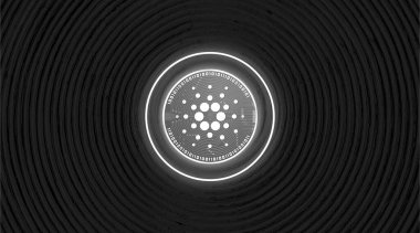 Cardano ADA para sembolü şifreli para birimi temalı arkaplan tasarımı