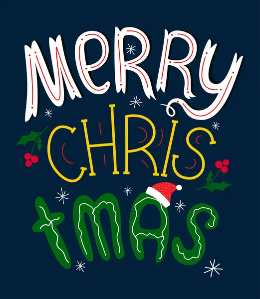 Frohe Weihnachten Schriftzug Auf Dunkelblauem Hintergrund Vektorgrafik Für Das Neue — Stockvektor