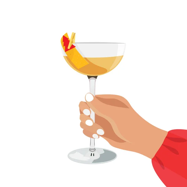 Nieuwjaarscocktail Hand Verse Cocktail Met Wijn Sinaasappel Hand Vectorillustratie — Stockvector