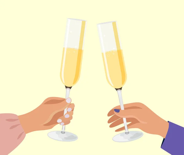 Illustration Festive Verres Champagne Dans Les Mains Nouvel Fond Noël — Image vectorielle