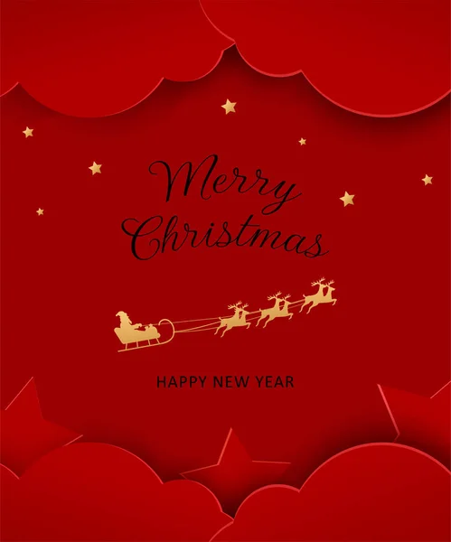 Поздравительная Открытка Рождество Иллюстрация Пореза Бумаги Рождественский Текст Санта Клаус — стоковый вектор