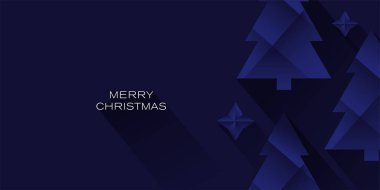 Mavi arkaplanda mavi çam ve yıldız desenleri var. Noel bayrağı.