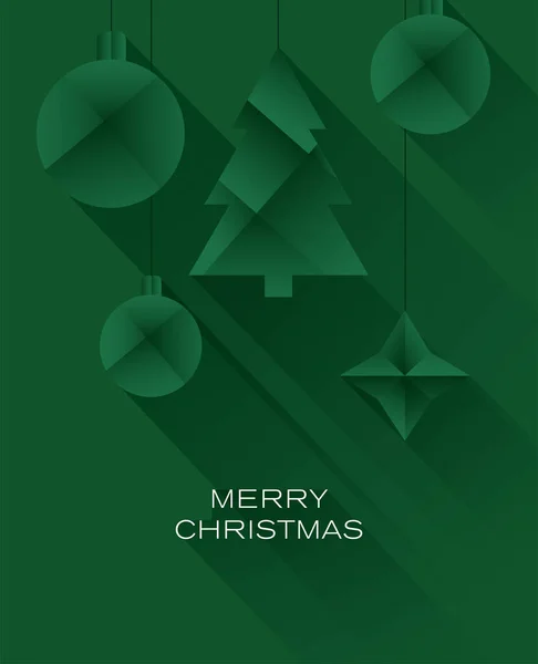 Zöld Karácsonyi Üdvözlőlap Karácsonyfák Játékok Gradiens Design Stílusban — Stock Vector