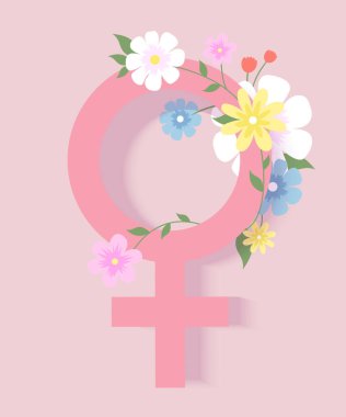 Female Symbol with flowers and plant. Vector illustration for Women's Day.