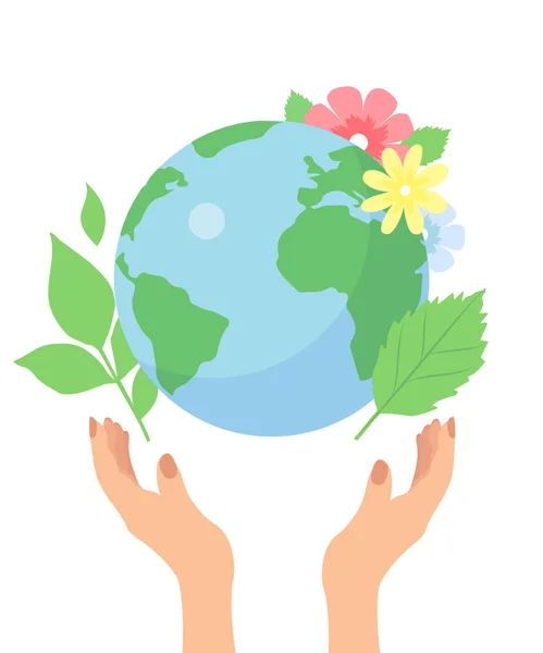 Blue Earth Plant Hands Poster World Earth Day Earth — стоковый вектор