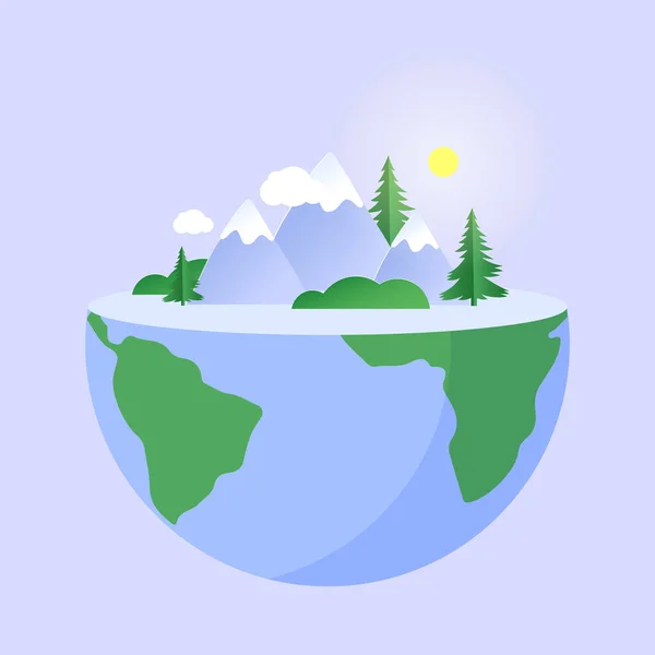Une Couche Terre Avec Paysage Montagneux Illustration Pour Journée Mondiale — Image vectorielle