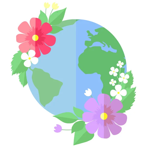 Earth Leaves Flowers Isolated White Background Illustration World Earth Day — стоковый вектор