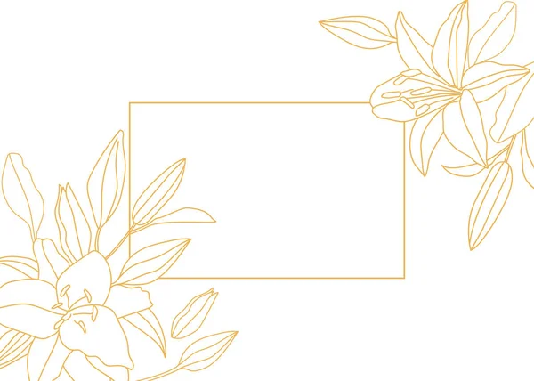 Bingkai Dengan Ranting Emas Lily Terisolasi Pada Latar Belakang Putih - Stok Vektor