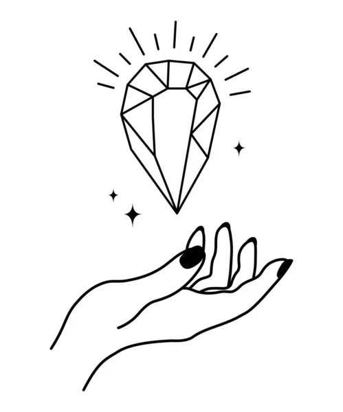 stock vector Hand with diamond isolated on a white background. Celestial composition.