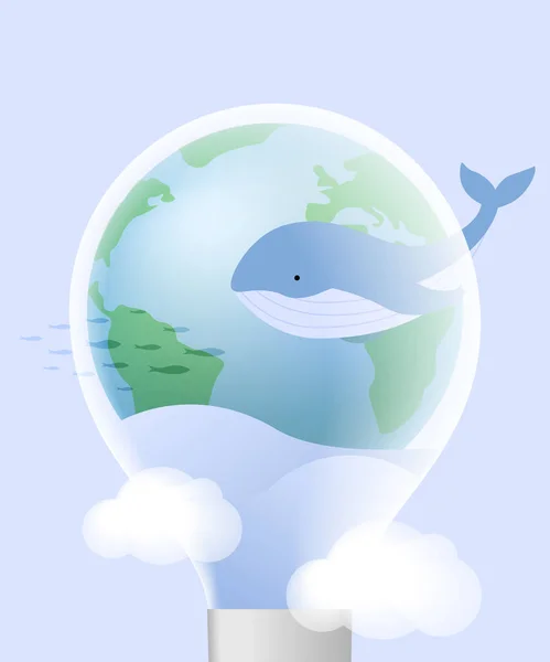 Ampoule Avec Océan Baleine Illustration Pour Journée Mondiale Terre — Image vectorielle