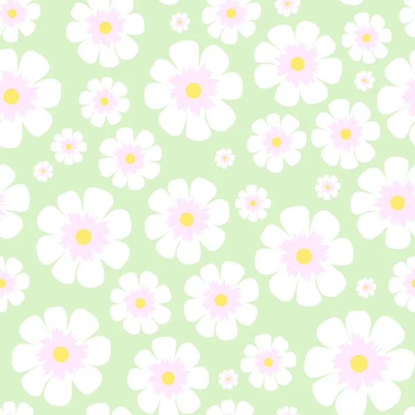 Nahtloses Vektormuster Mit Hübschen Weißen Blüten Auf Hellgrünem Hintergrund — Stockvektor