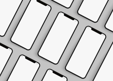 Gri arka planda gölgeli telefon şablonu. Tasarımına uygun vektör modeli. EPS 10.