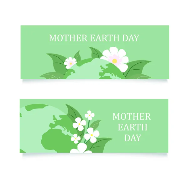 Mother Earth Day Banner Flat Design Style Earth Plants Green — Stock Vector