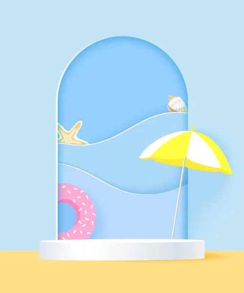 Fond Été Avec Vague Bleue Parapluie Étoile Mer Illustration Vectorielle — Image vectorielle