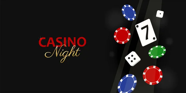 Casino Night Texto Sobre Fondo Con Fichas Juego Dados Ilustración — Vector de stock