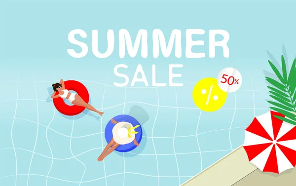Girls Swim Pool Summer Sale Text Background Pool Vector Illustration — Stock Vector