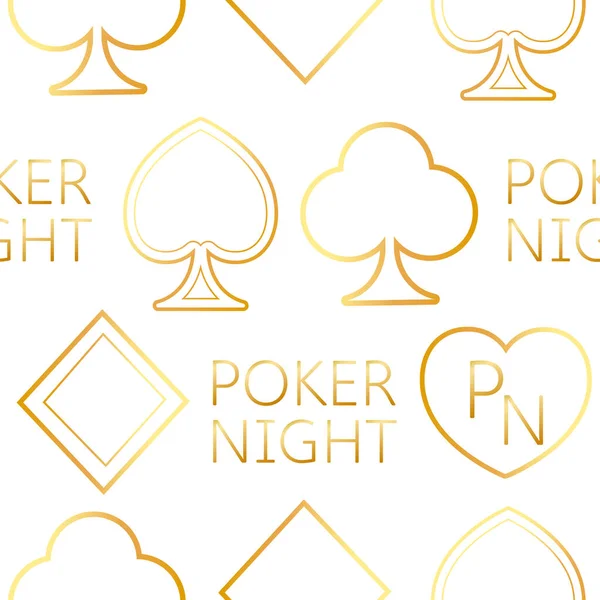 Trajes Dorados Cartas Sobre Fondo Blanco Poker Noche Texto Con — Vector de stock