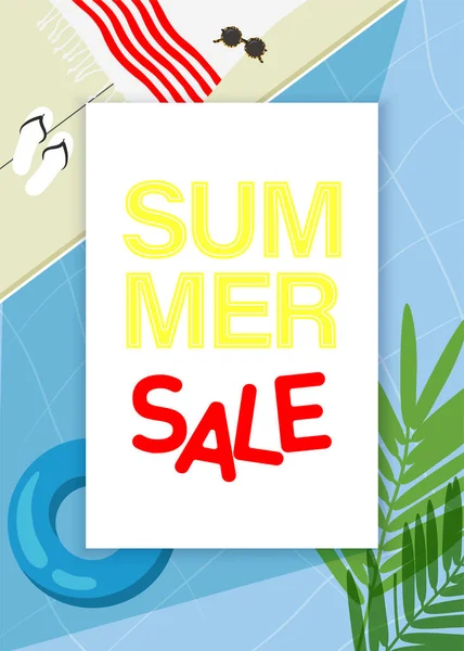 Summer Sale White List Palm Leaves Swimming Pool Float Background — Stock Vector