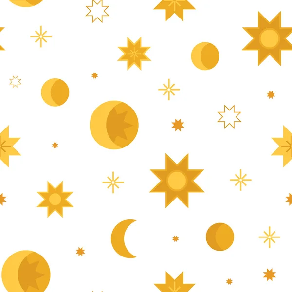 Gold Celestial Elements Isolated White Background Boho Seamless Pattern — Stock Vector