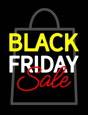 Siyah arka planda alışveriş çantası olan Kara Cuma indirimi tabiri. EPS 10.