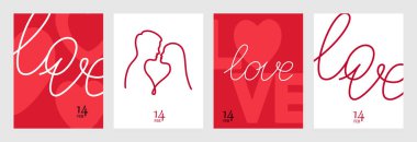 Sevgililer Günü için dört kart. Vektör tebrik kartı.