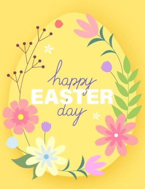 Bahar çiçekli sarı Paskalya yumurtası. Paskalya Günü için Vektör İllüstrasyonu.