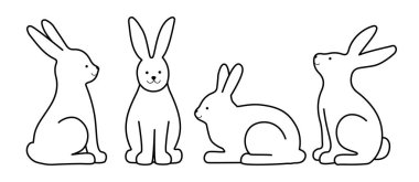  Beyaz arka planda izole edilmiş tavşan çizgisi sanatı. Çocuk boyama sayfası için satır tasarımı.