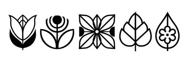 Minimalistické Květinové Symboly Sada Ikon Izolovaných Bílém Pozadí Stock Ilustrace