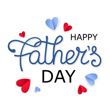 Beyaz arka planda el yazısıyla yazılmış ve renkli kalplerle Babalar Günün kutlu olsun..