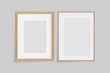 Duvarında gölgeler olan iki tahta çerçeve. Tasarım için yer ile vektör modeli.