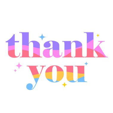 Beyaz arka planda dekoratif unsurları olan parlak metne teşekkür ederim. Vektör illüstrasyonu.